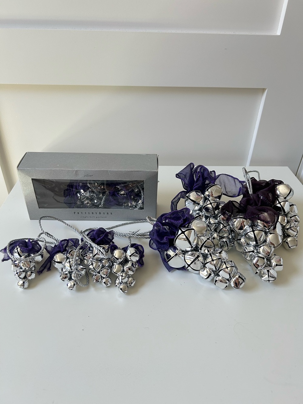 Pottery Barn Silver Jingle Bell Garland and Door Hanger